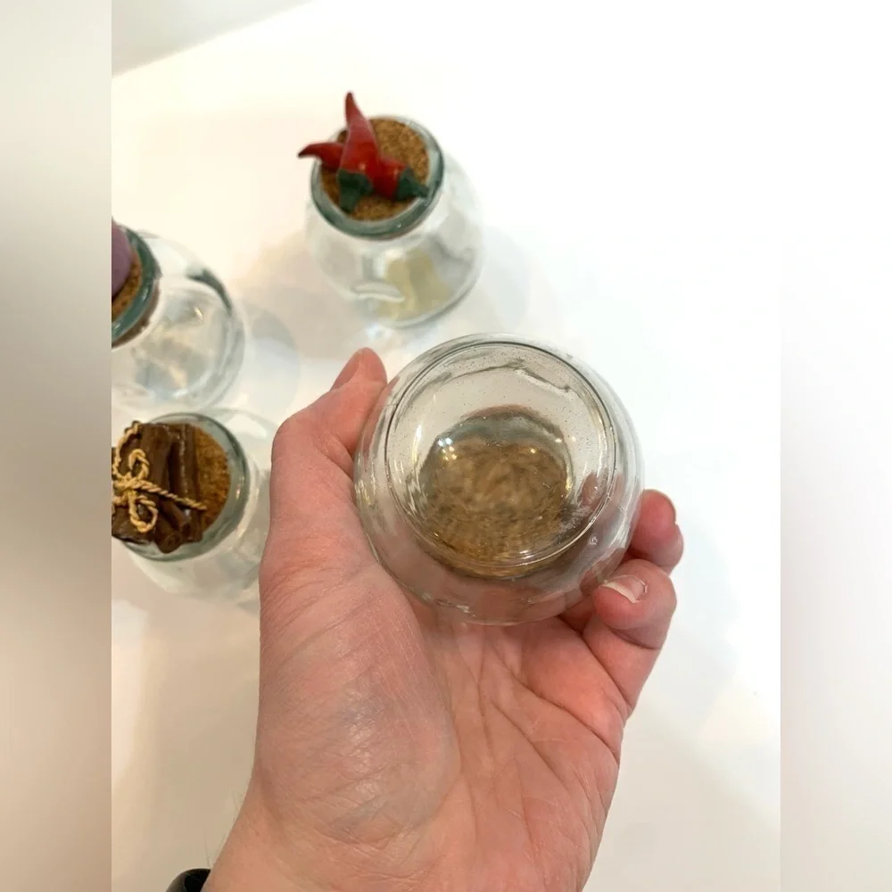 Glass Spice Jars Cork Lids Ceramic Food Knobs Barrel Jars Apothecary Set of 4
